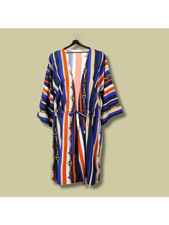 Designer Other - Navy Stripe Horsebit Kimono Cover Up Belted Waist Multi-Tone One Size